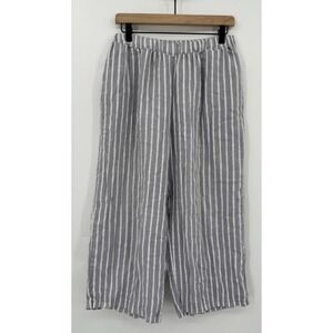 Becasa Pants Womens Blue White Striped Linen‎ Wide Leg Crop Pull On USA One Size